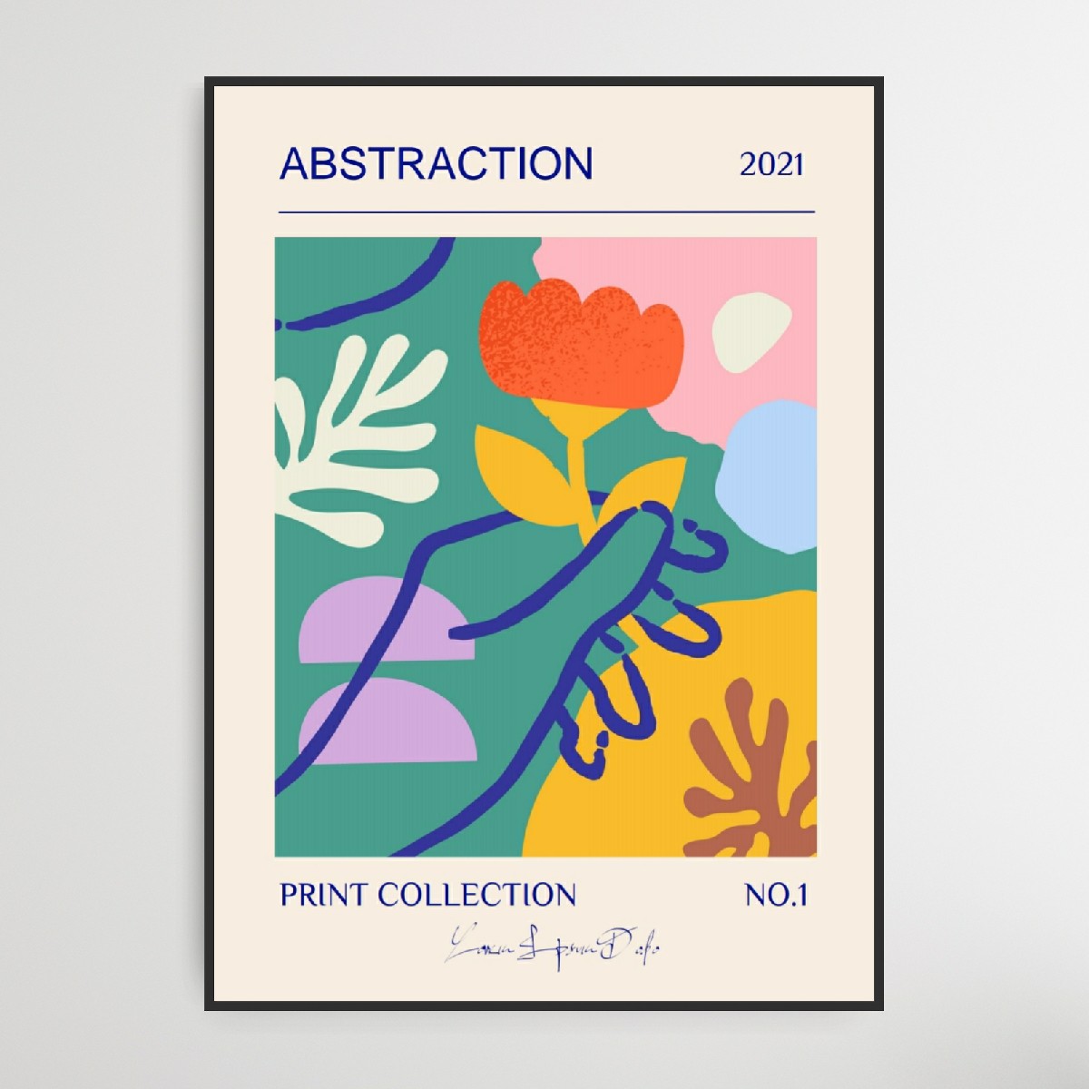 Print Collection No. , Farverig abstrakt blomst, 50 x 70 cm.