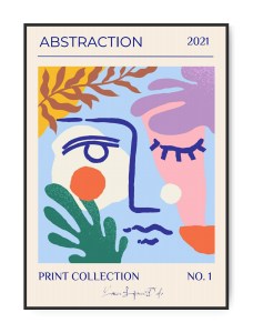 Print Collection No. 1, Farverig abstrakt Ansigt, 50 x 70 cm plakat