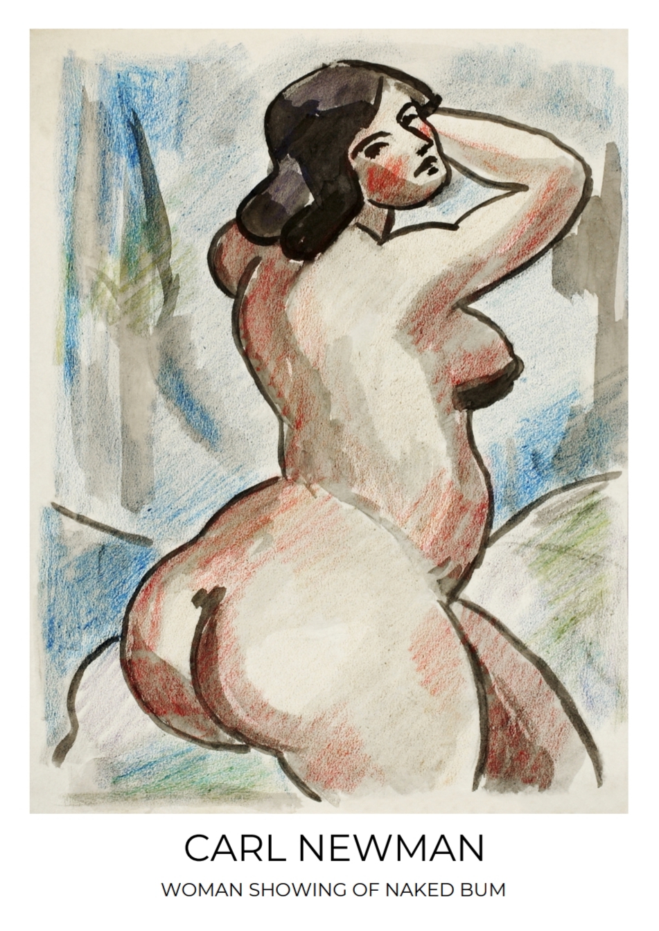 Carl Newman, Woman showing of naked bum, A3, Mål 29.7 x 42 cm.