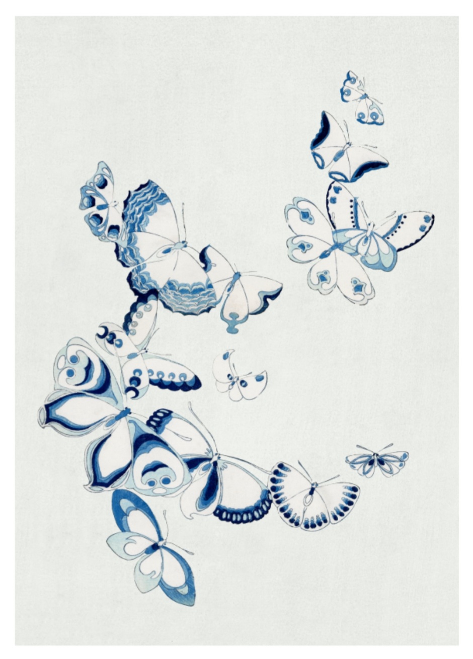 Kamisaka - Butterflies, A4 21 x 30 cm plakat - Billede 2