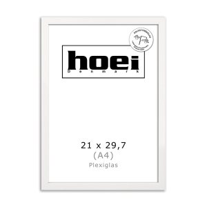 Hvid træramme Str. A4, med plexiglas