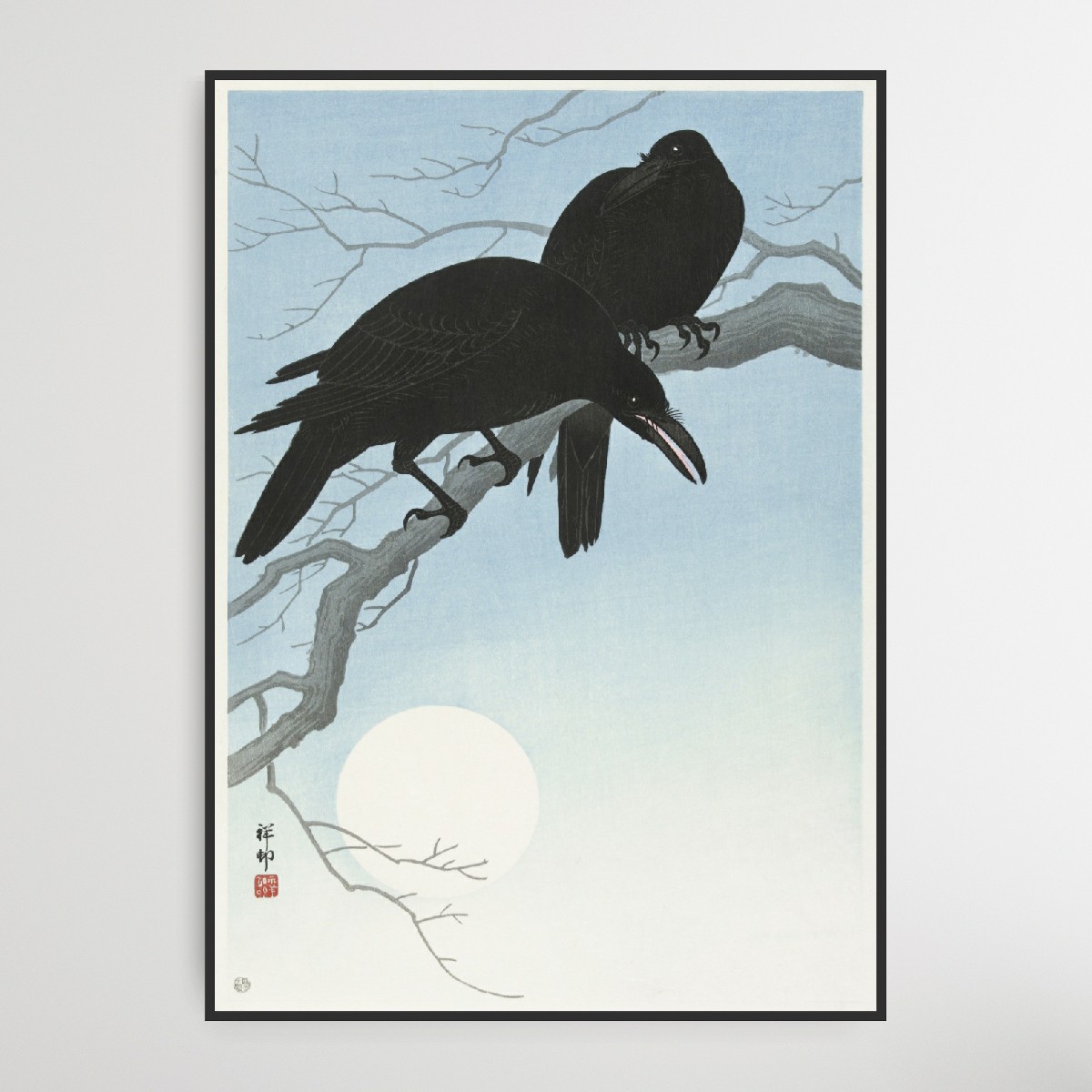 Ohara Koson, Two Crows on a branch, 1927, A3, Mål 29.7 x 42 cm.
