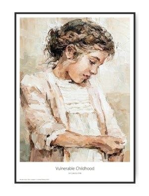 Vulnerable Childhood, 70×100 cm, plakat Art Collection #186 Mål 70 x 100 cm. Trykt på 170 gram silk plakatpapir Eks. fragt Sendes indenfor 1-4 dage med GLS uden omdeling.