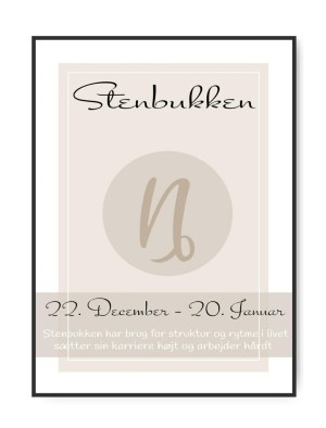 Stjernetegn Stenbukken, A3 29,7 x 42 cm plakat Trykt på 170 gram silk plakatpapir Eks. fragt Sendes indenfor 1-4 dage med GLS uden omdeling.