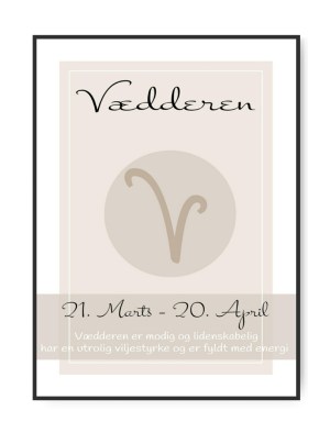 Stjerneegn Vædderen, plakat Str. A3 Mål 29,7 x 42 cm Trykt på 170 gram silk plakatpapir Eks. fragt Sendes indenfor 1-4 dage med GLS uden omdeling.