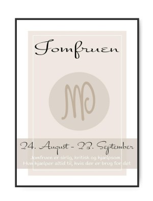 Stjernetegn Jomfruen, plakat Str. A3 Mål 29,7 x 42 cm Trykt på 170 gram silk plakatpapir Eks. fragt Sendes indenfor 1-4 dage med GLS uden omdeling.