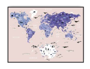World Map Rosa, 50 x 70 cm plakat