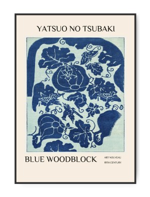 Yatsuo No Tsubaki, Blue woodblock, 50 x 70 cm plakat.