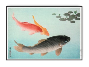 Ohara Koson, Comman and Golden Carp 1935, A4 21 x 30 cm plakat