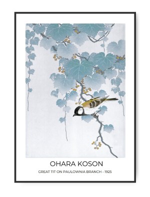 Ohara Koson, Great tit on Paulownia Banch, A3 30 x 42 cm plakat