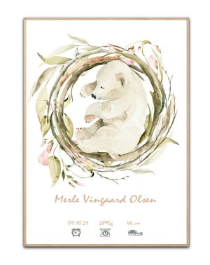 Personlig plakat Isbjørn, med valgfrit navn og data