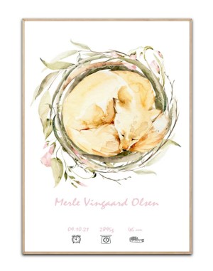 Personlig plakat Ræv, med valgfrit navn og data