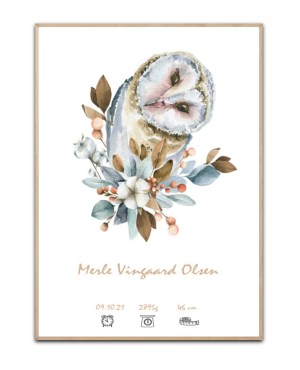 Personlig plakat Ugle, med valgfrit navn og data