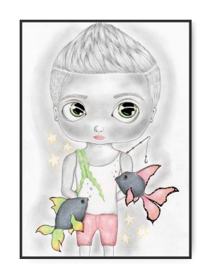 Stjernetegn Fisken Dreng, A3 30 x 42 cm