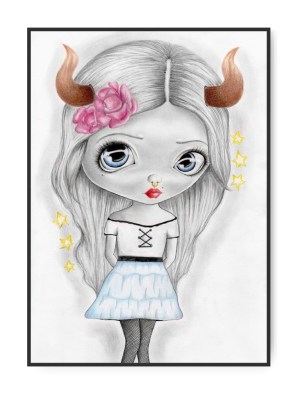 Stjernetegn Tyren Pige, A3 30 x 42 cm