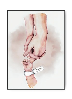 Mor, far og barn plakat rosa, valgfrit navn og dato