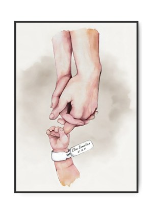 Mor, far og barn plakat beige, valgfrit navn og dato