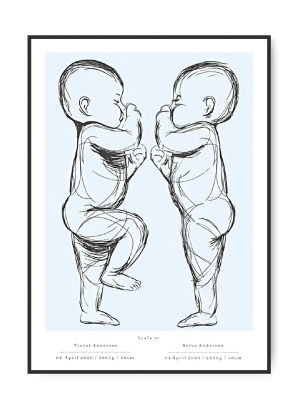Twins Scale plakat blå, med valgfrie navne og data