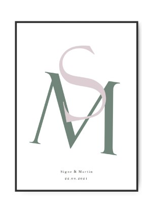 Familie Bogstav plakat, 2 valgfrie bogstaver, farver og tekst