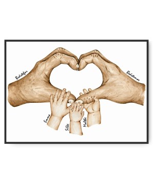 Bedsteforældre hjerte - Bedstemor, bedstefar og 3 børnebørn, valgfri navne