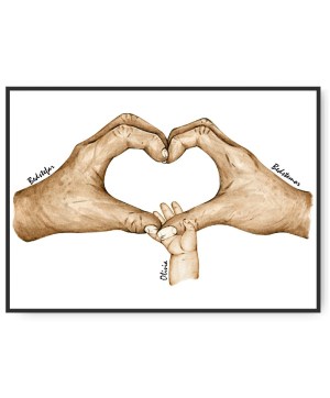 Bedsteforældre hjerte - Bedstemor, bedstefar og 1 barnebarn, valgfrie navne