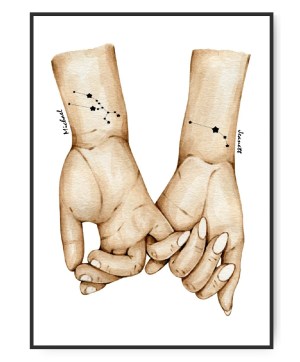 Couple Stjernetegn Plakat, valgfrie navne, stjernetegn og hudfarve