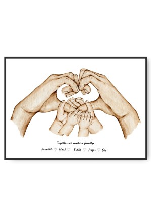 Mor Hjerte og 4 børn, valgfri navne og tekst