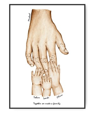 Far og 3 børn, valgfri navne og tekst