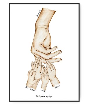 Mor og 4 børn, valgfri navne og tekst