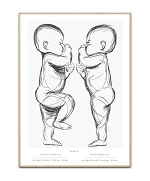 Twins Scale plakat Grå, med valgfrie navne og data