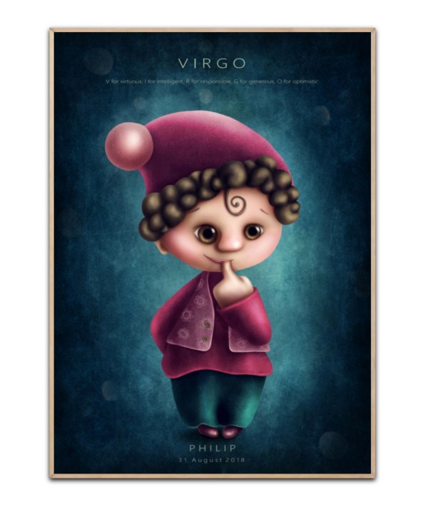 Stjernetegn Jomfruen dreng, med valgfrit navn og Dato