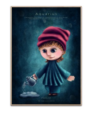 Stjernetegn Vandmanden dreng, med valgfrit navn og Dato
