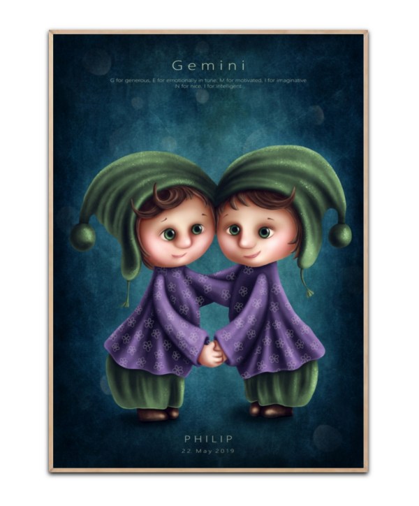 Stjernetegn Tvillingen dreng, med valgfrit navn og Dato