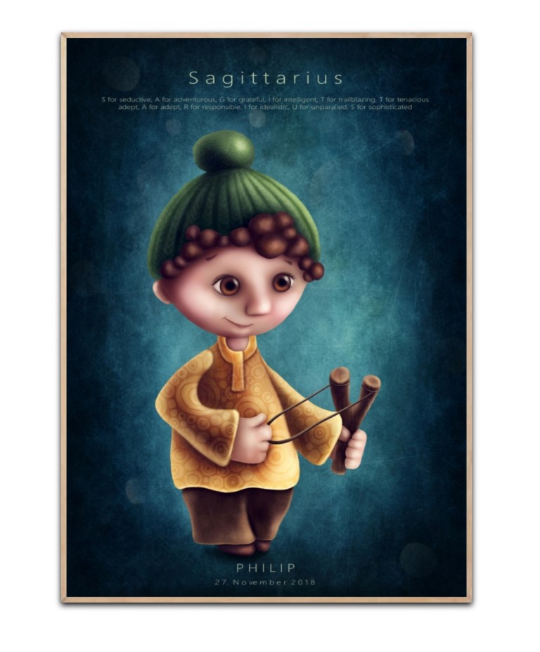 Stjernetegn Skytten dreng, med valgfrit navn og Dato