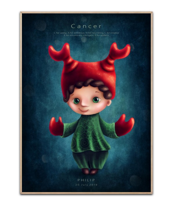 Stjernetegn Krebsen dreng, med valgfrit navn og Dato