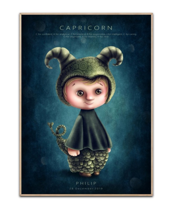 Stjernetegn Stenbukken dreng, med valgfrit navn og Dato