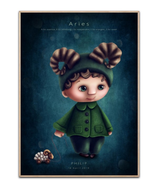 Stjernetegn Vædderen dreng, med valgfrit navn og Dato