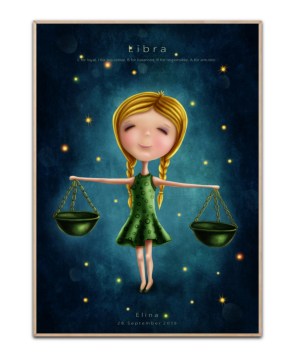 Stjernetegn Vægten pige, med valgfrit navn og Dato