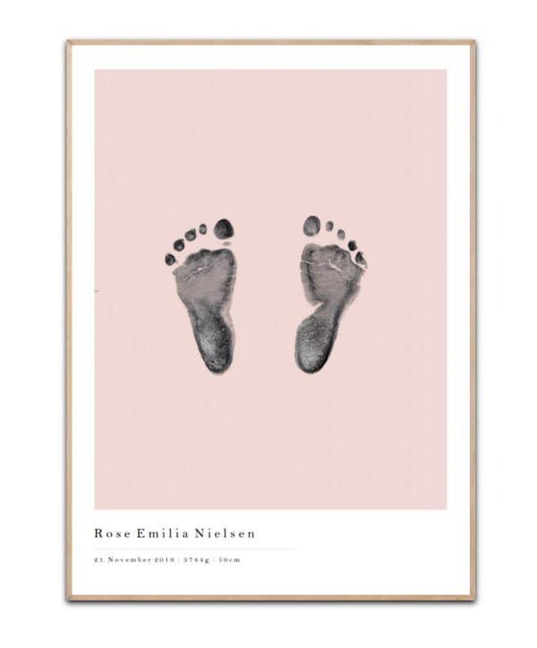 Personlig plakat med børnefødder Rosa, valgfrit navn & data