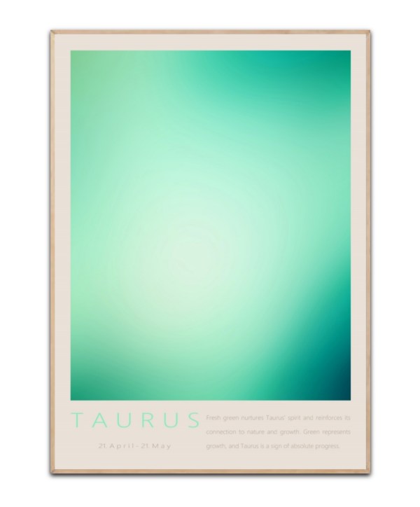 Stjernetegn Tyren Grøn, 50x70 cm Plakat