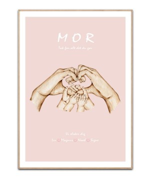 Mor Hjerte og 4 børn, valgfri navne og tekst