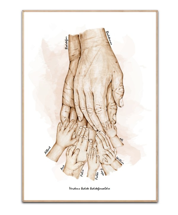 Bedsteforældre Plakat - Bedstemor, bedstefar og 7 børnebørn, valgfri navne