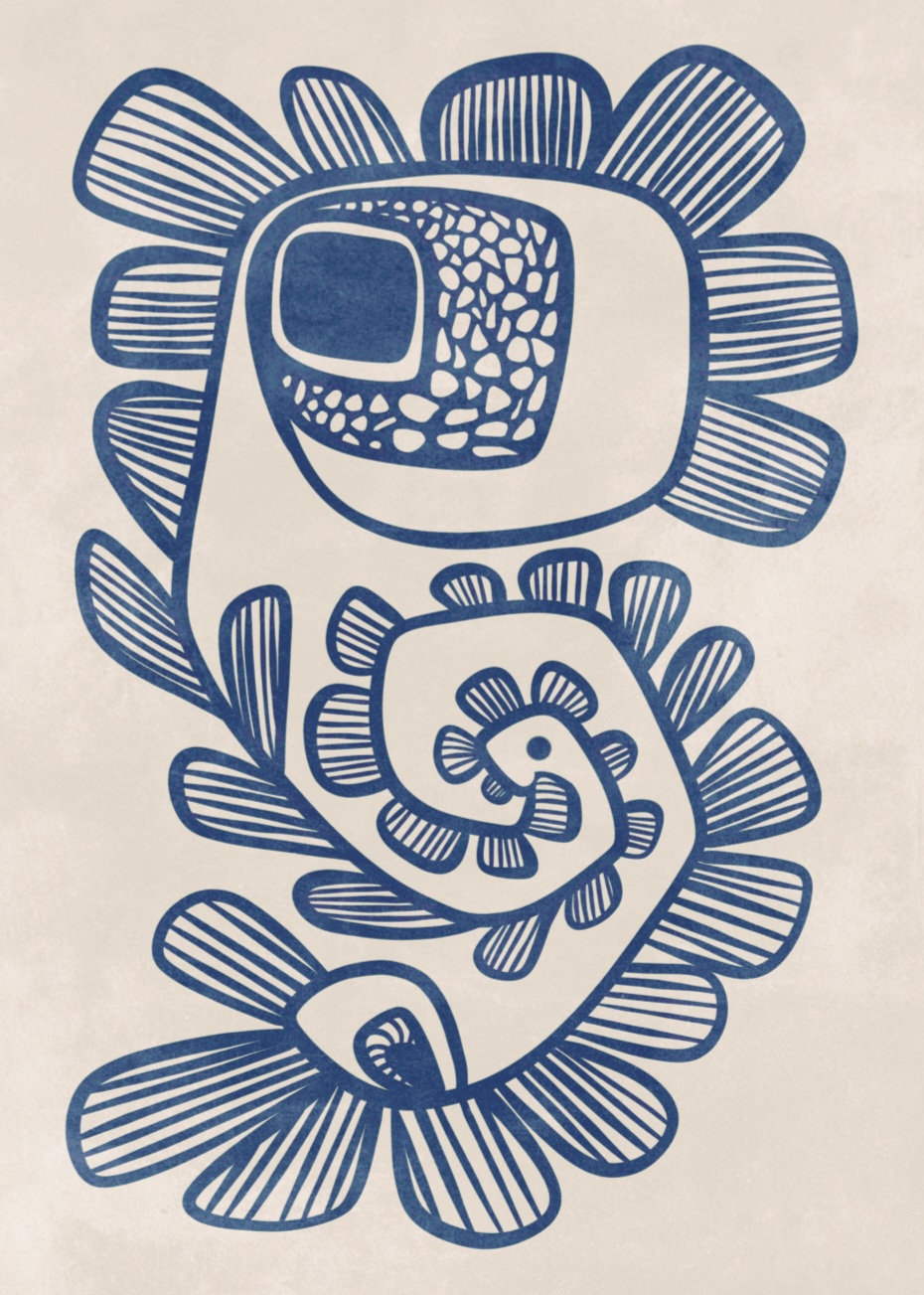 Blue abstract Flower, A4 plakat - Billede 2