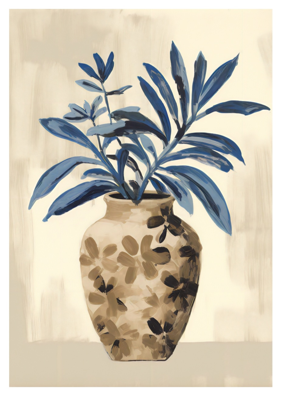 Blue Leaves Vase - Lara Mai, A4 plakat - Billede 2
