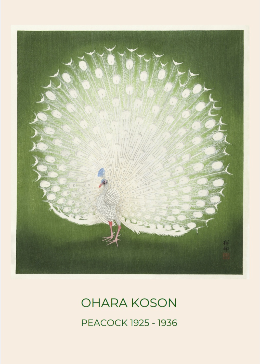 Ohara Koson Peacock Green 70x100 cm plakat - Billede 2