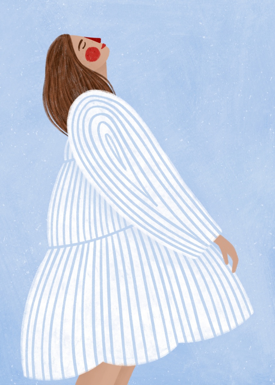 Woman with blue stripes - Bea Müller Str. A5 (15x21 cm)