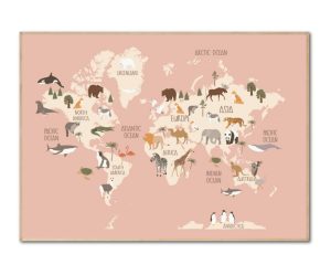 Worldmap Rose plakat, Str. 50x70 cm