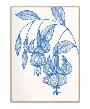 Blue line flower plakat