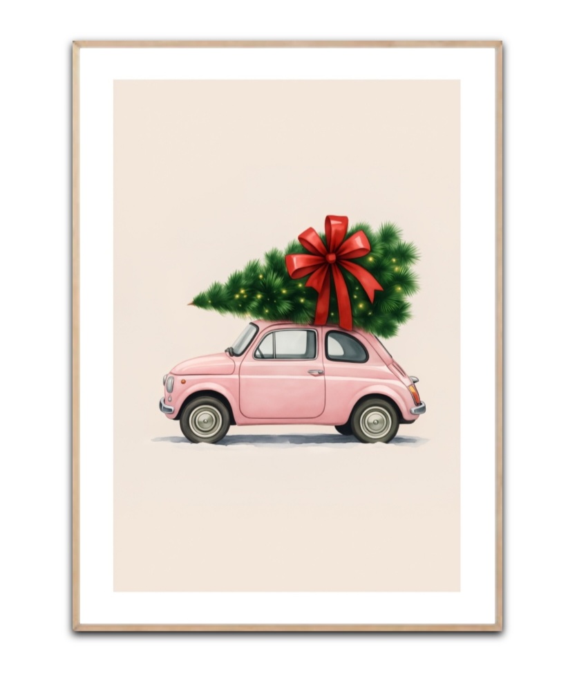 Fiat 500 med juletræ plakat