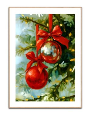 Julekugler rød plakat Str. 50x70 cm